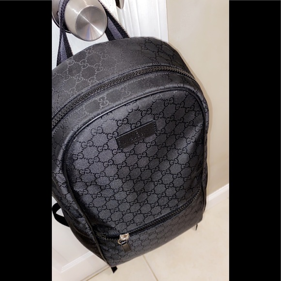 Gucci Mesh Black Logo Backpack - Picture 1 of 3